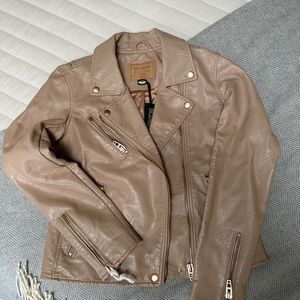 Tan faux leather moto jacket